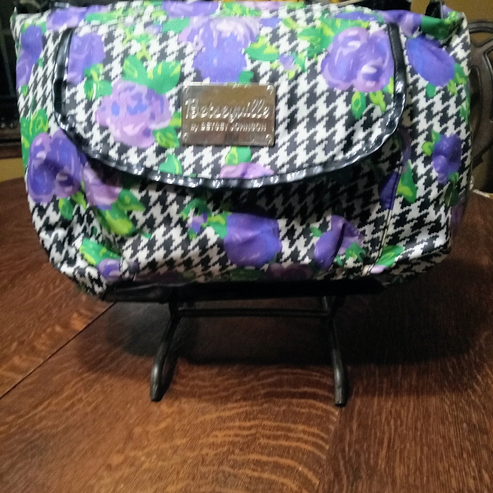 Betsy Johnson Betsyville Houndstooth Rose Satchel